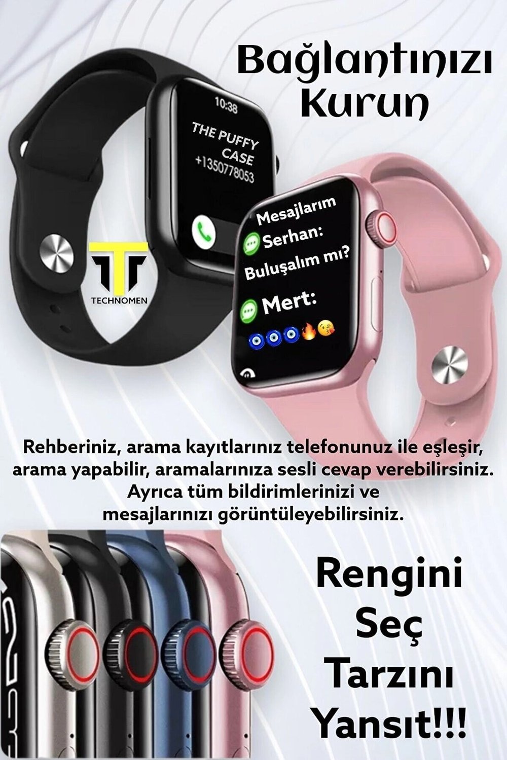 Pembe Silikon Kordonlu Rose Gold Akıllı Saat, Nabız ve Uyku Takibi Özellikli, GPS Destekli