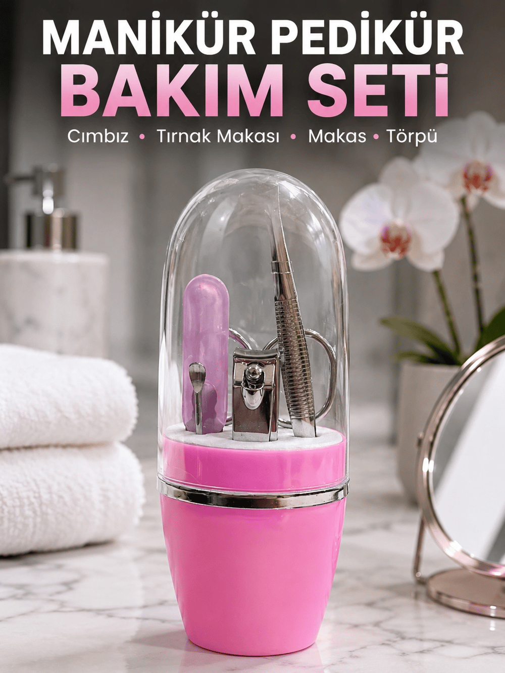 Pembe Tırnak Bakım Seti Cımbız Makas Tırnak Makası ve Törpü İçeren Kit