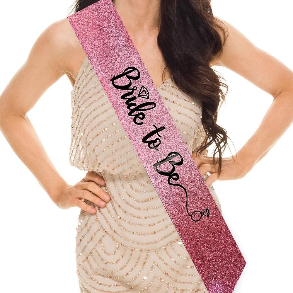 Pembe Üzeri Siyah İtalik Alyanslı Bride To Be Yazılı Simli Işıltılı Kuşak Kemer 10 cm Genişlik (3936)