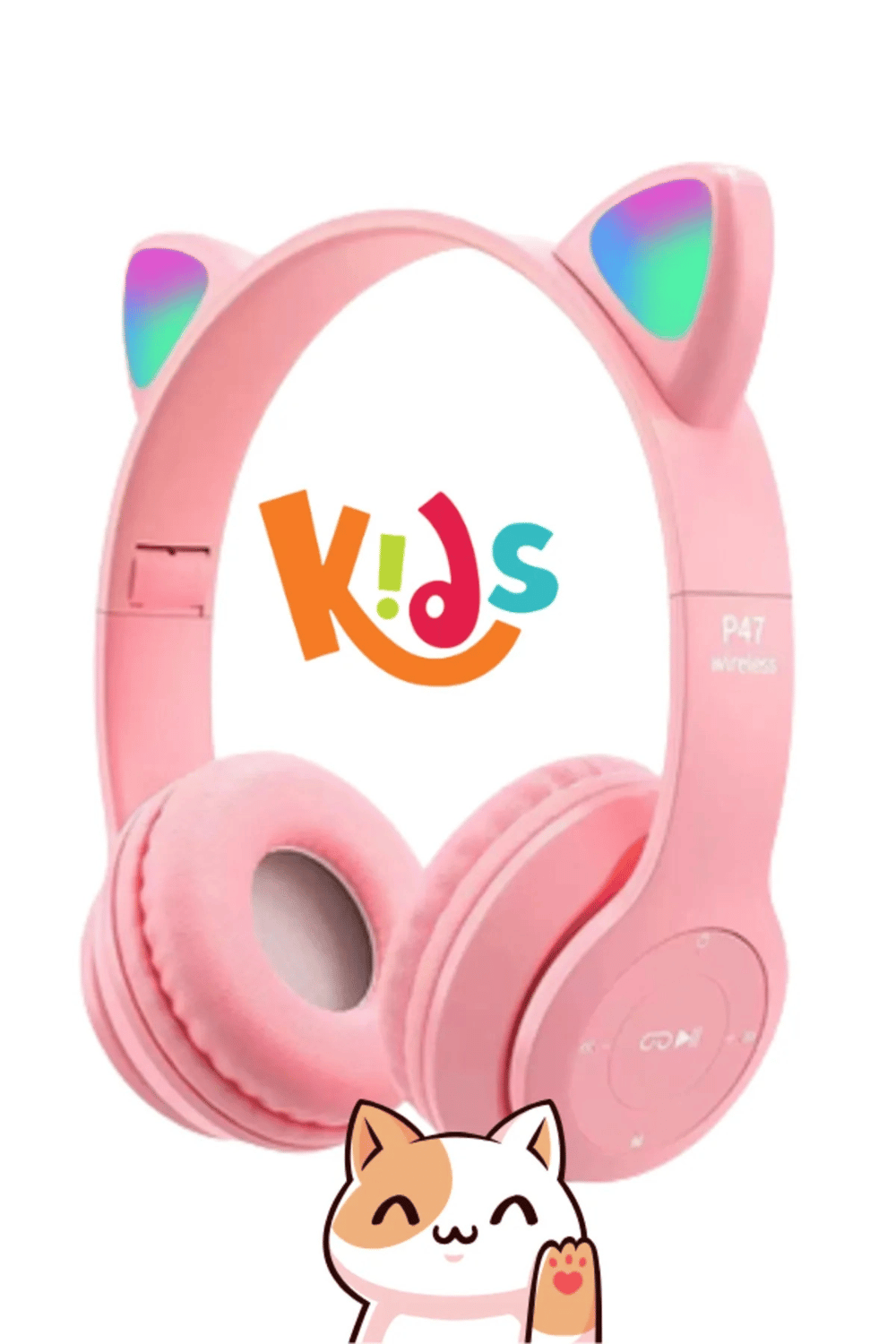 Pembe kulak üstü Bluetooth 5.0 kablosuz kulaklık led ışıklı çocuk tasarımı 1 yıl garantili