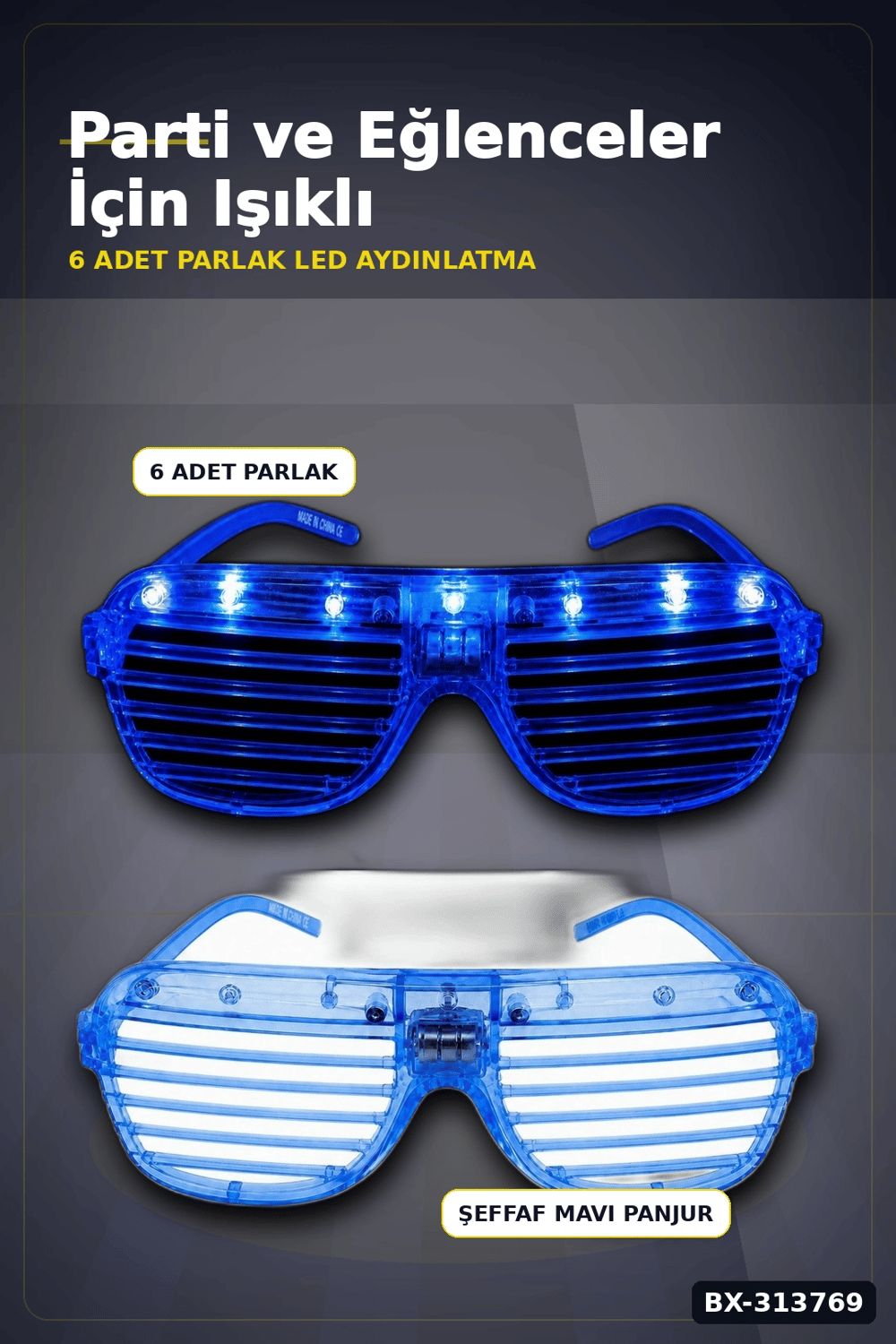 Pilli Led Işıklı Shutter Panjur Parti Gözlüğü 1 Adet Yetişkin Çocuk Aksesuarı BX-313769
