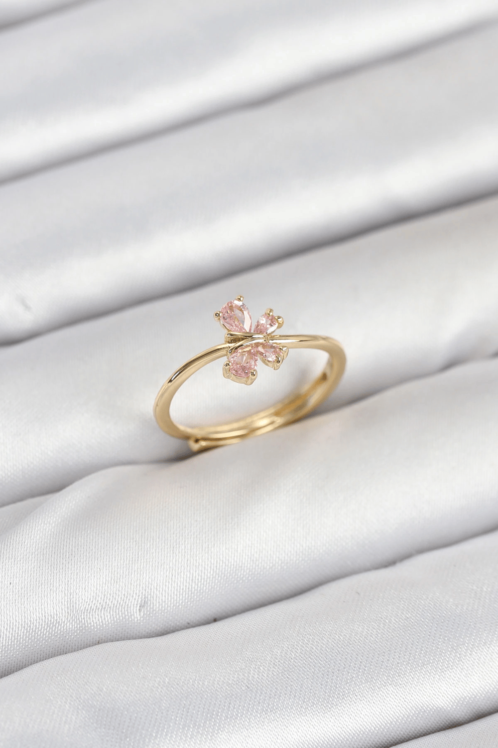 Pirinç Gold Renk Pembe Kelebek Kadın Yüzük