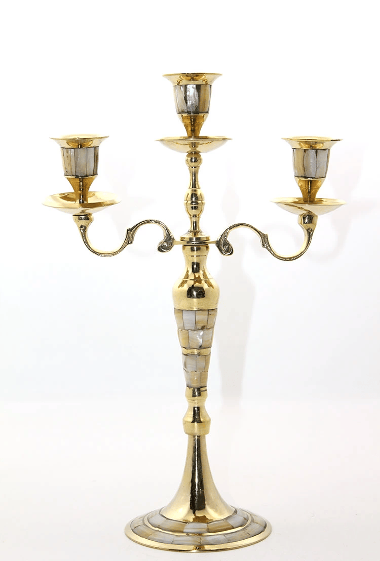 Pirinç Sedefli 3'lü Şamdan Model 1