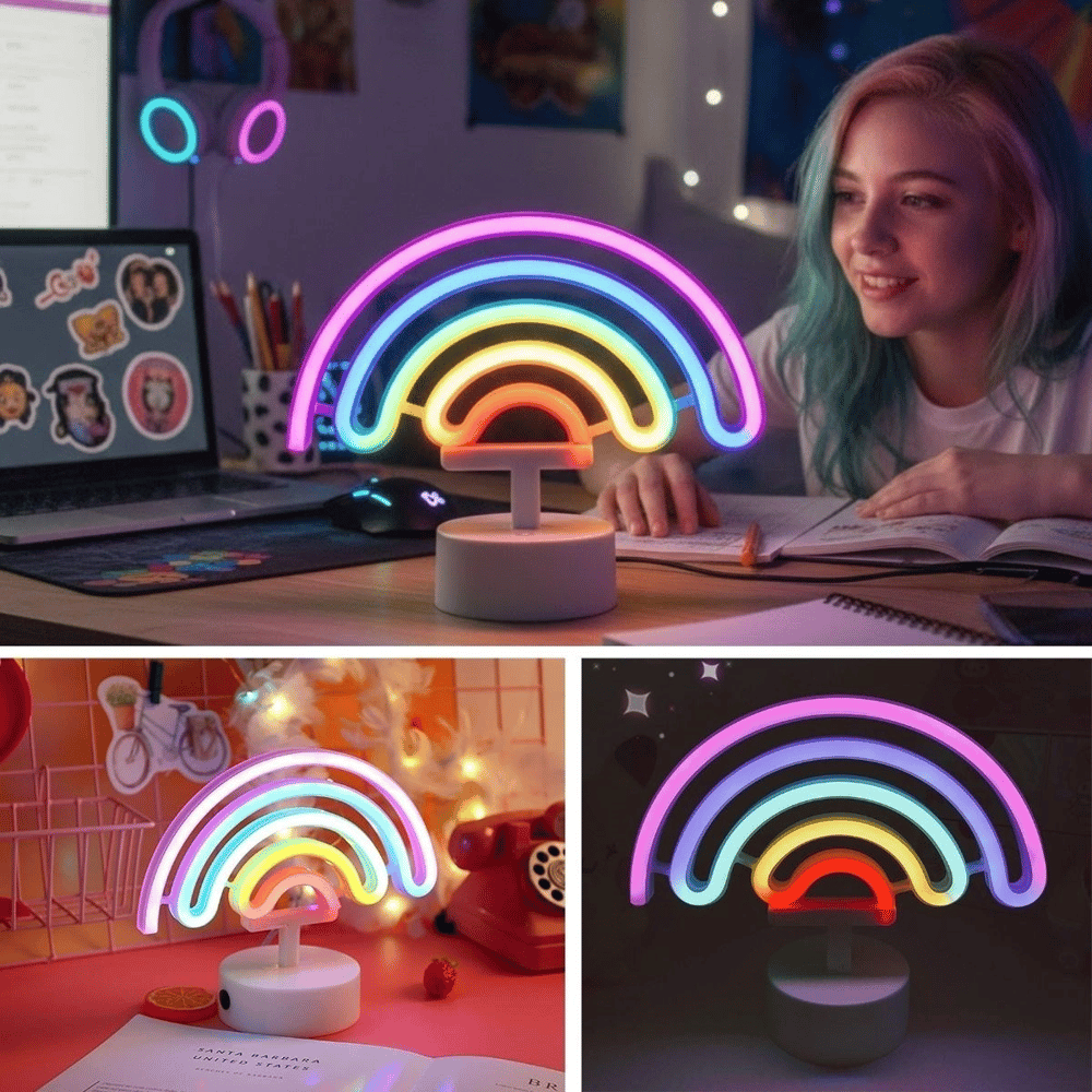 Plastik Gökkuşağı Neon Led Işık – Dekoratif Renkli Masaüstü Ve Ambiyans Aydınlatması Bx40