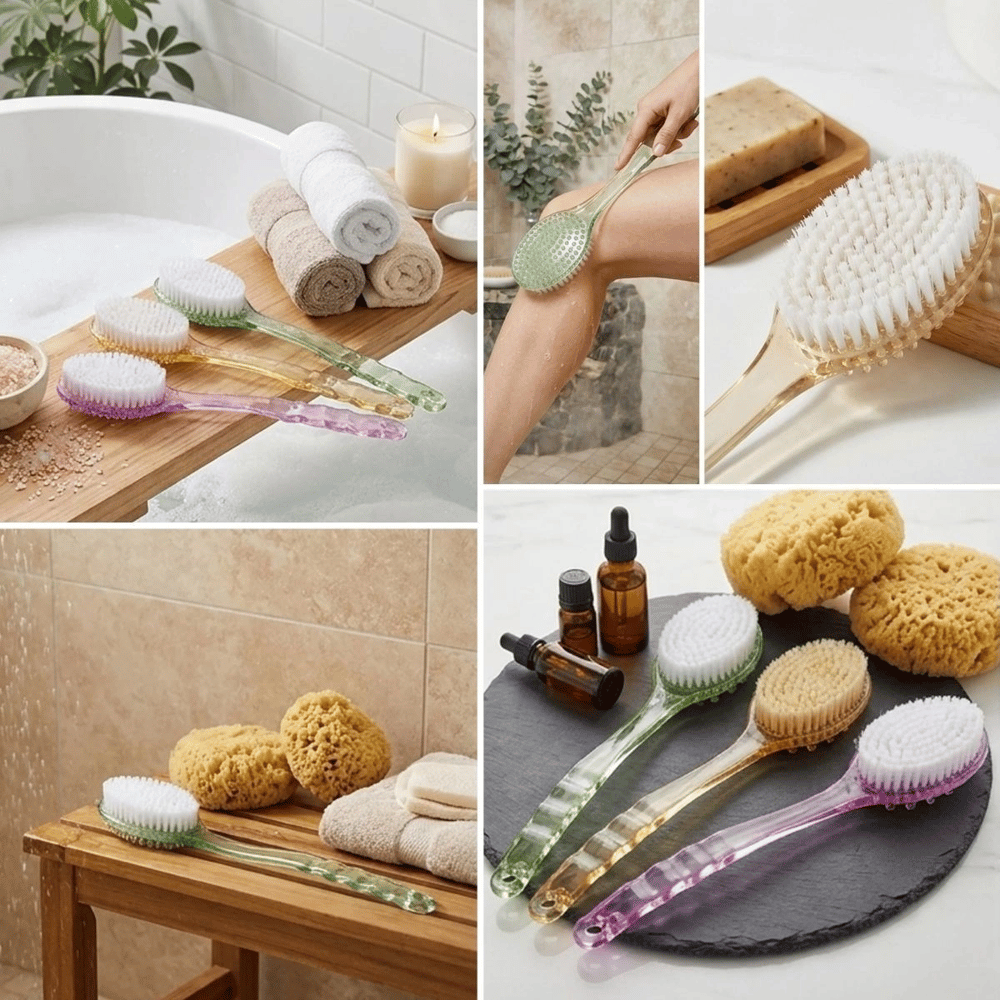 Plastik Saplı Vücut Temizleme Fırçası - Çok Amaçlı Sırt Ve Vücut İçin Banyo Ve Duş Kese Aparatı Bx40