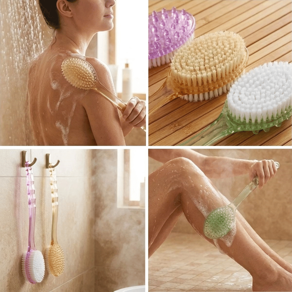 Plastik Saplı Vücut Temizleme Fırçası - Çok Amaçlı Sırt Ve Vücut İçin Banyo Ve Duş Kese Aparatı Bx40
