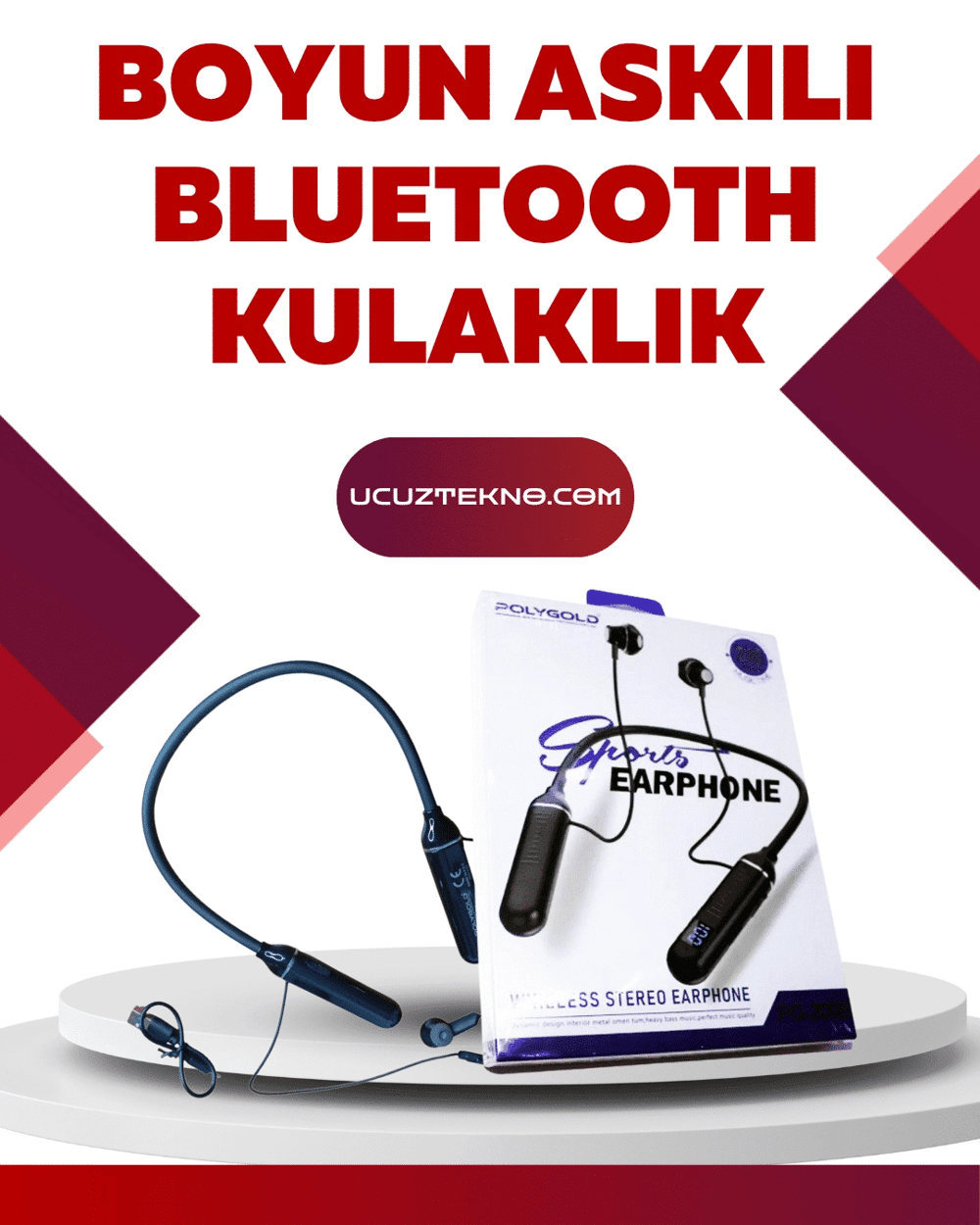 Polygold PG-100 Bluetooth Kulaklık – Ergonomik Boyun Bantlı Tasarım, Net Ses ve Konfor