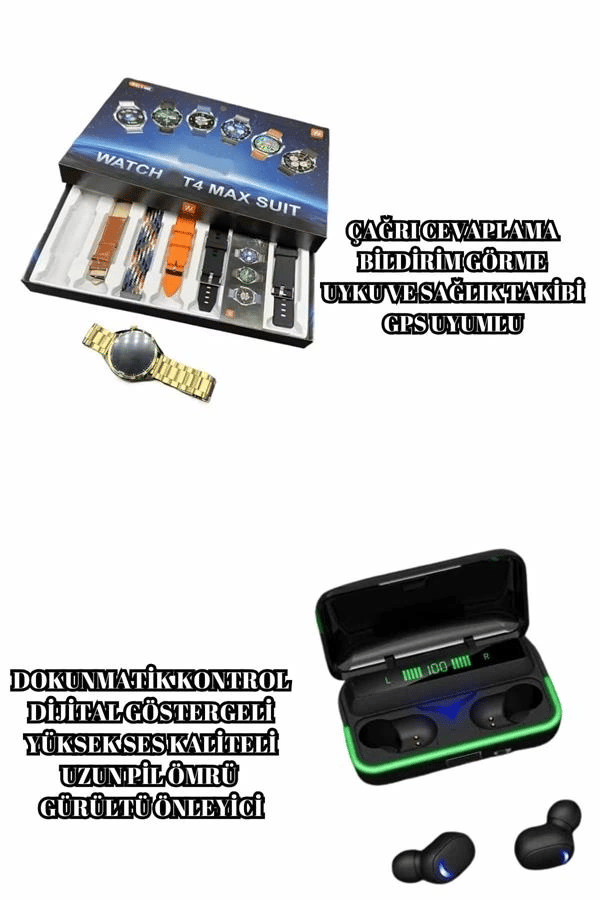 Powerbank Bluetooth Kulaklık Ve Akıllı Saat 7 Kordonlu Metal Kordon Plastik Kordon