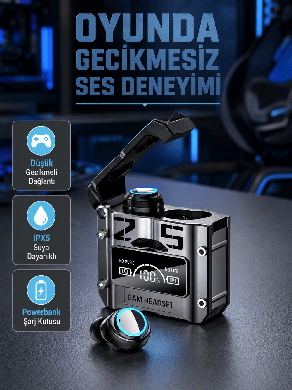 Powerbank Özellikli Bluetooth Kulaklık – Ergonomik, Suya Dayanıklı