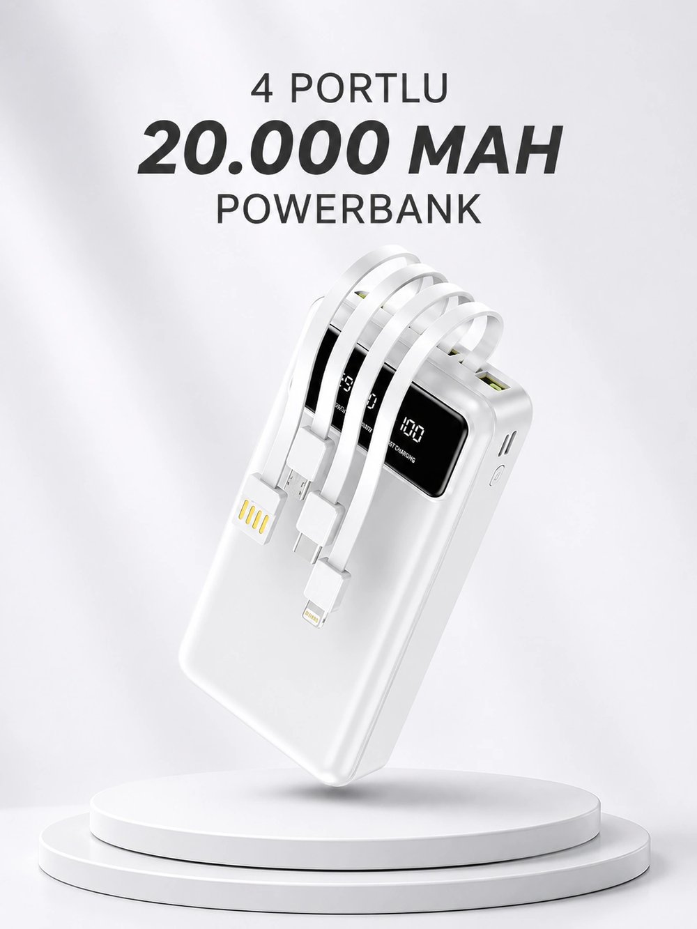 Powerbank Şarj Cihazı 4 Çıkışlı 20.000 MAH Powerbank Kompakt Yüksek Kapasiteli Hızlı Şarj