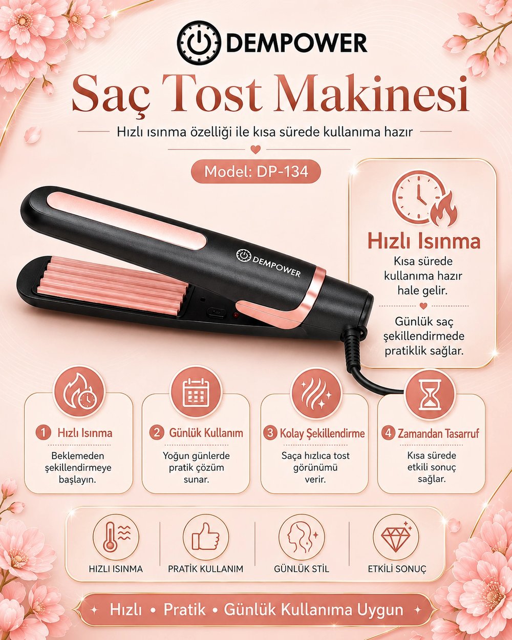 Pratik Kullanımlı Saç Tost Şekillendirici Uzun Süre Kalıcı Hacimli Saç Görünümü Veren Cihaz
