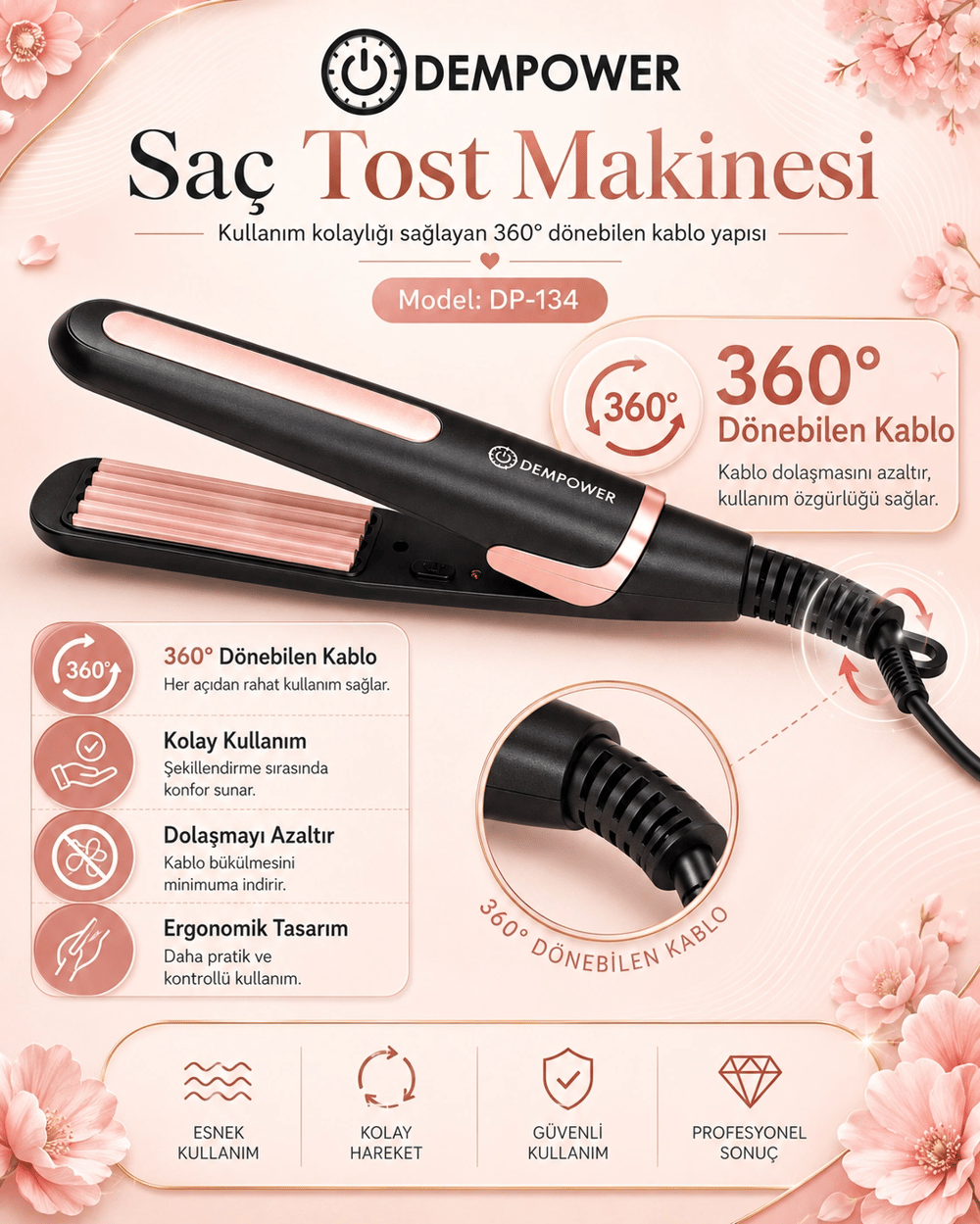 Pratik Kullanımlı Saç Tost Şekillendirici Uzun Süre Kalıcı Hacimli Saç Görünümü Veren Cihaz