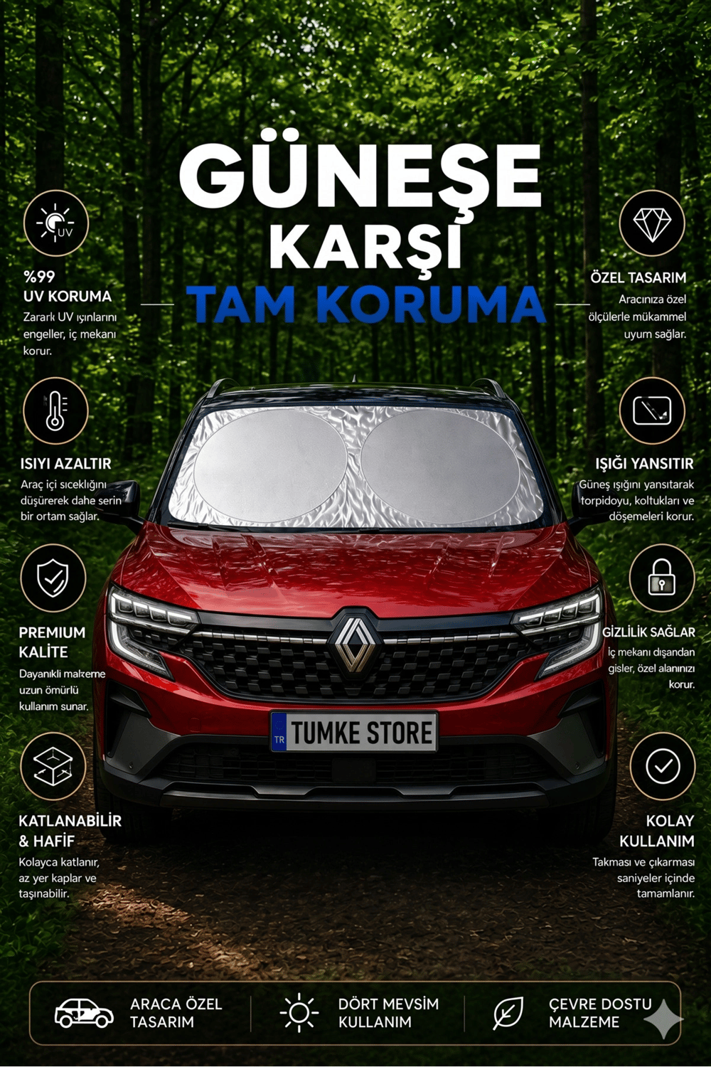 Premium Büyük Boy Katlanır Oto Ön Cam Güneşliği Isı Yansıtıcı UV Otomobil Aksesuarı