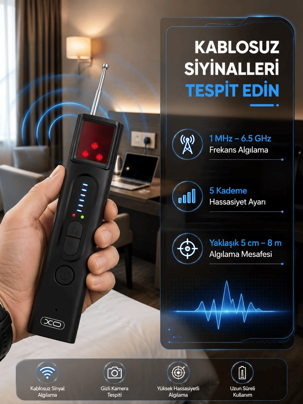 Profesyonel Gizli Kamera ve Kablosuz Sinyal Dedektörü