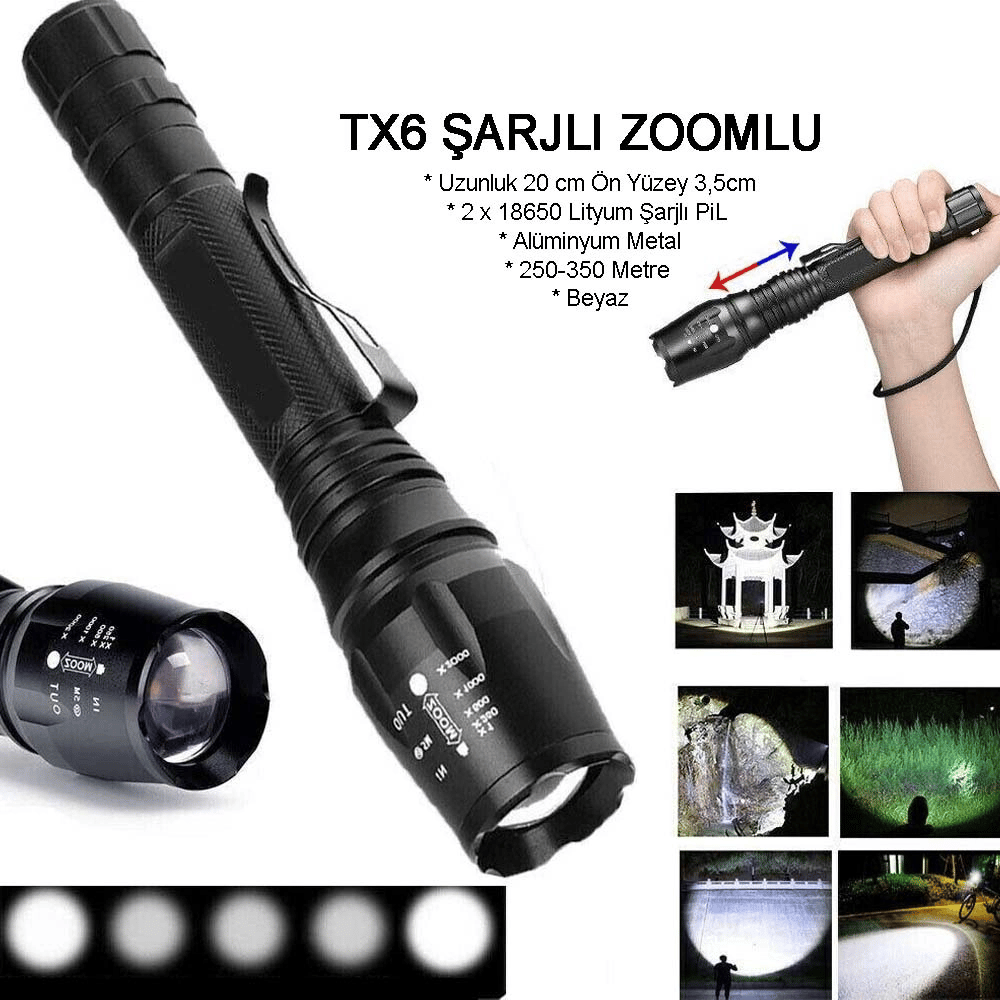 Profesyonel Tx6 Şarjlı Zoomlu El Feneri Wt-241