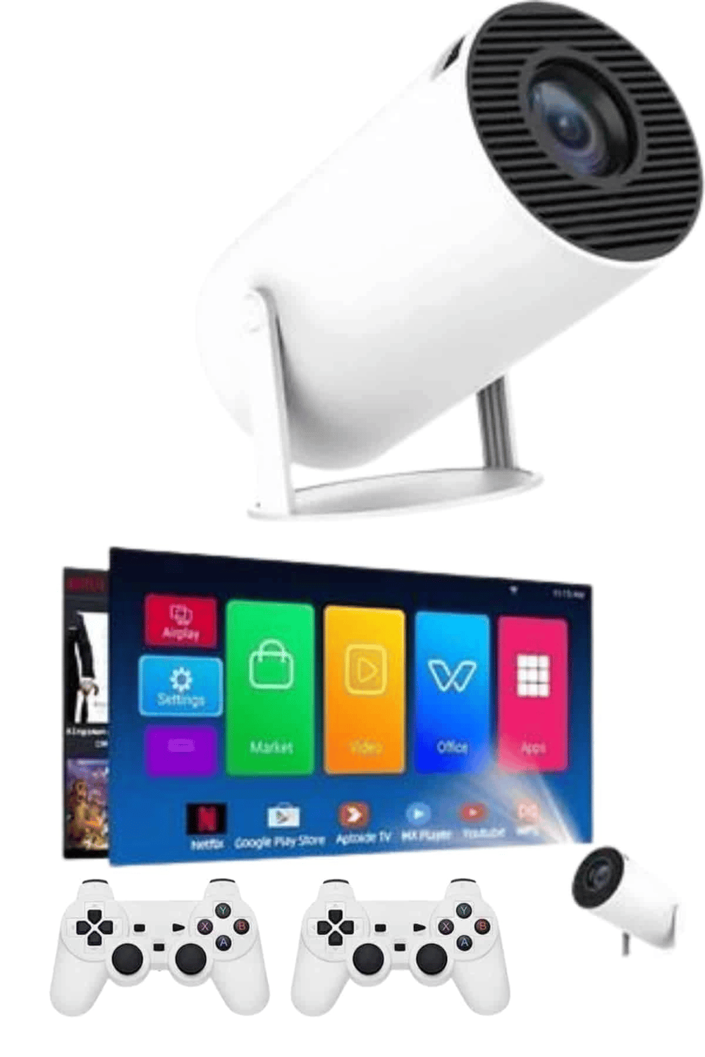 Projeksiyon Cihazı Video Oyun Konsolu Projektör Taşınabilir Ayaklı Çift Kollu 4K Çözünürlüklü