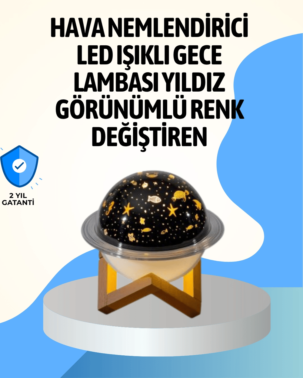 Projektör ışıklı ve aromaterapi destekli taşınabilir nemlendirici cihaz USB bağlantılı
