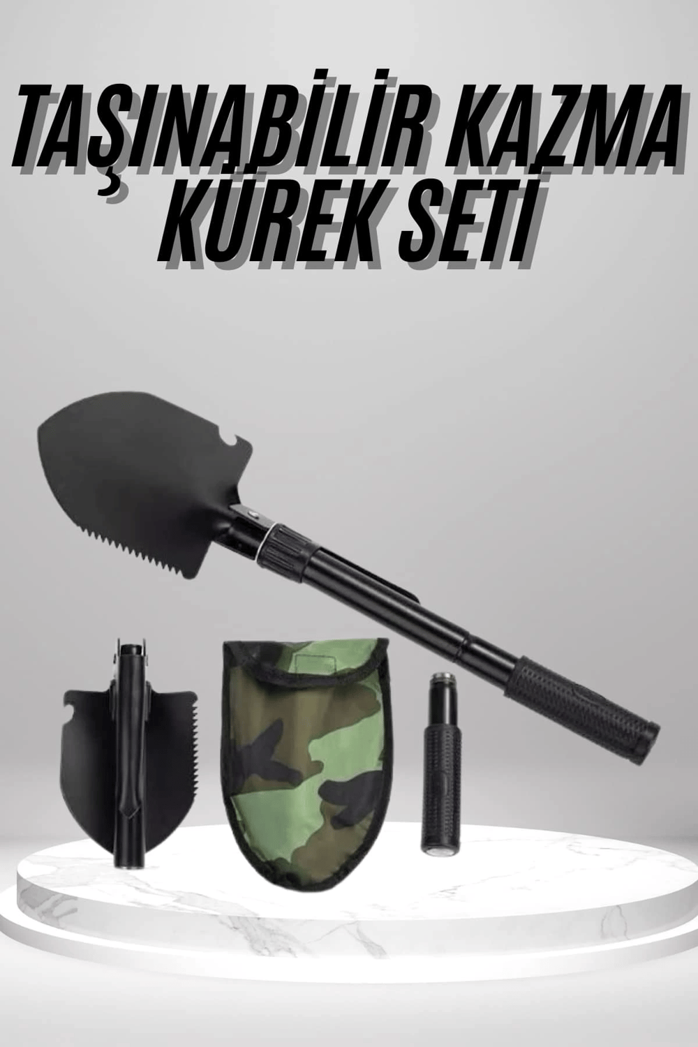 Pusulalı Katlanabilen Portatif Çantalı Mini Kazma Kürek Seti