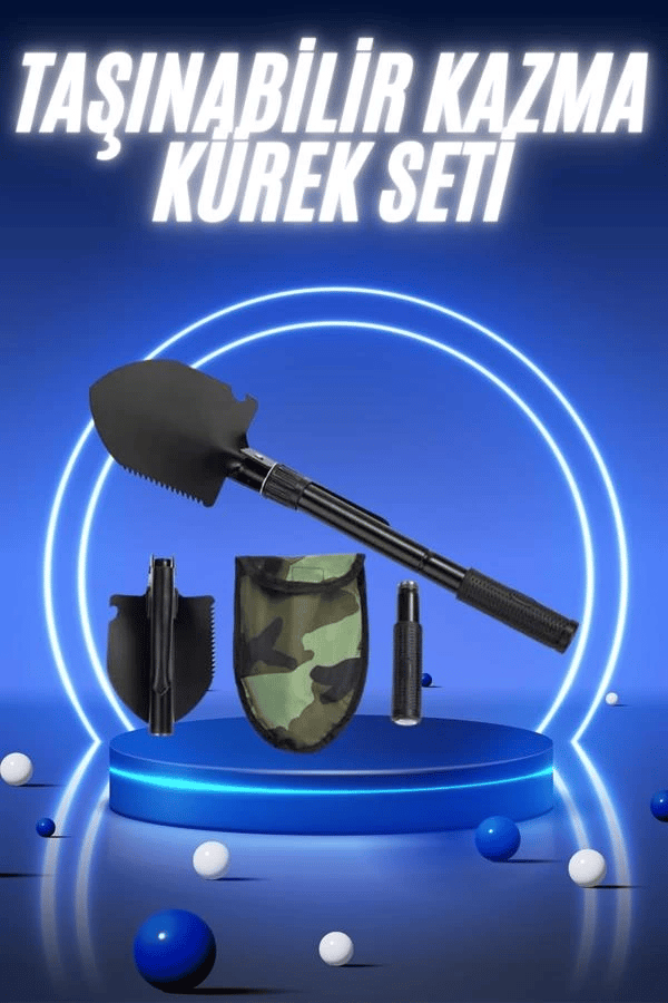 Pusulalı Katlanabilir Kazma Kürek Kamp Seti Kamp Küreği Portatif Çantalı
