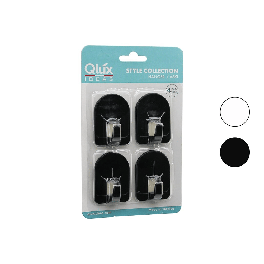 Qlux L-00950 4pcs Dome Askı No-2 Kubbeli - Siyah - Beyaz - Plastik Askı Yapışkanlı Montaj Bx40