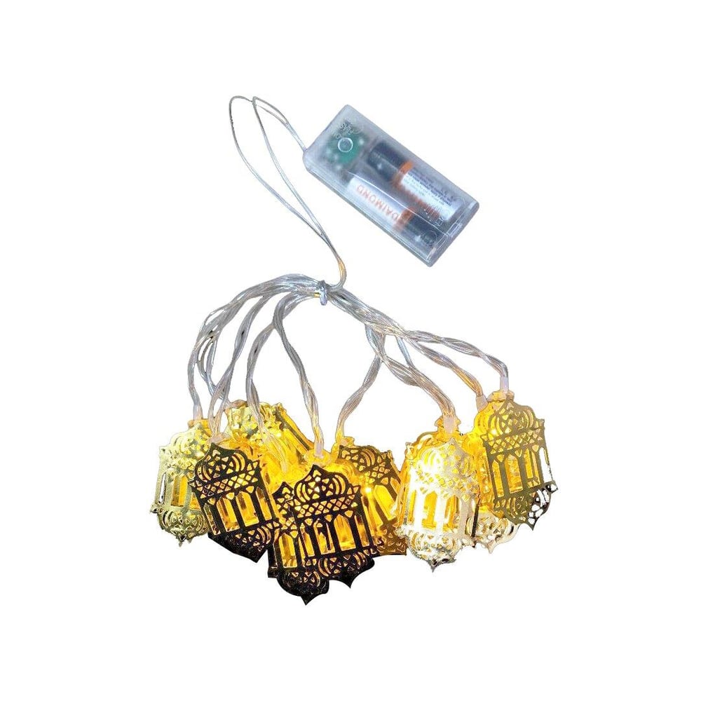 RAMAZAN KANDİLİ MODEL=10PCS   GOLD METAL   PİLLİ  DEKORATİF LED IŞIK - LAMBA  2MT KABLO (3936)