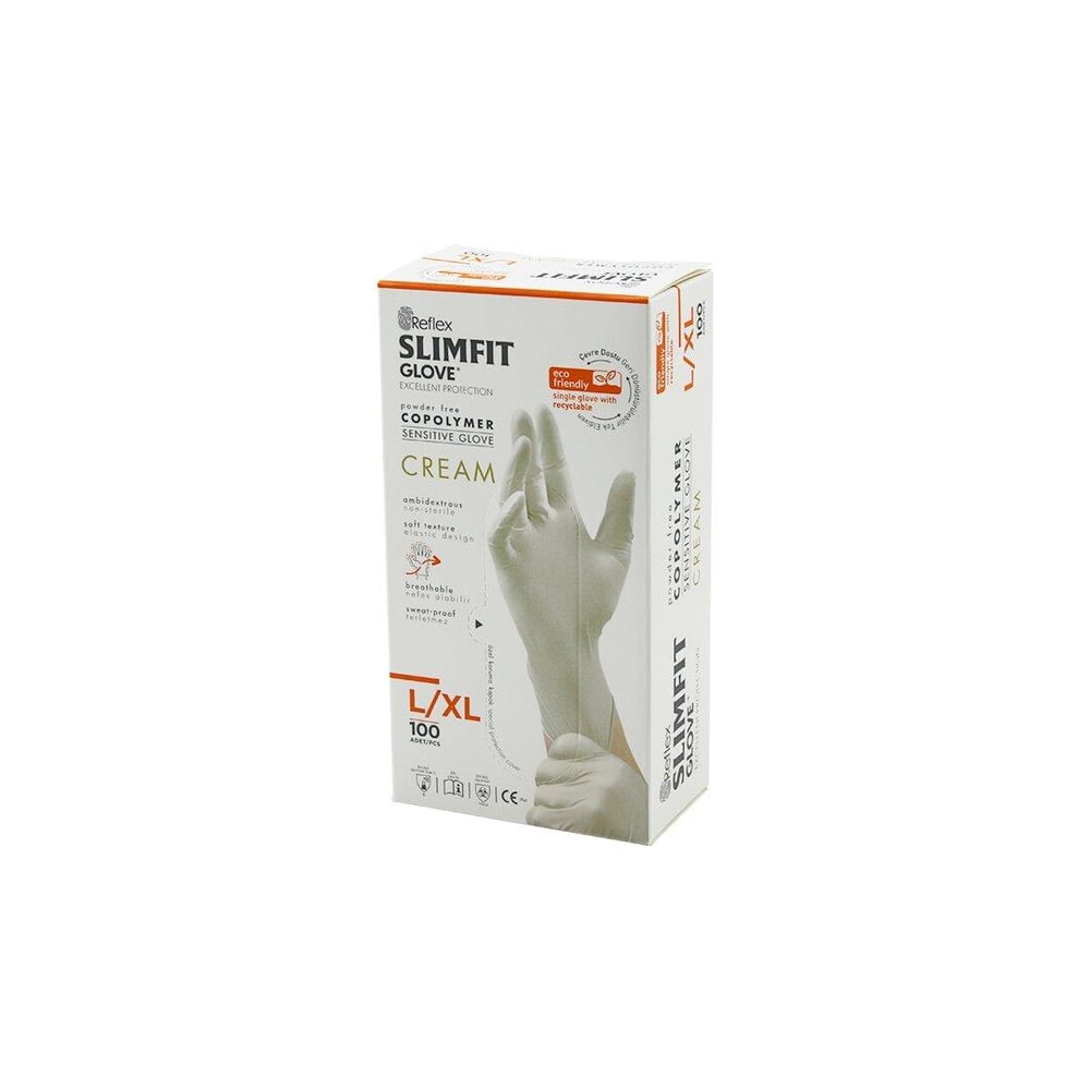 REFLEX SLİMFİT GLOVE KOD-028 L-XL KREM PUDRASIZ MUAYENE ELDİVEN 100LÜ (3936)