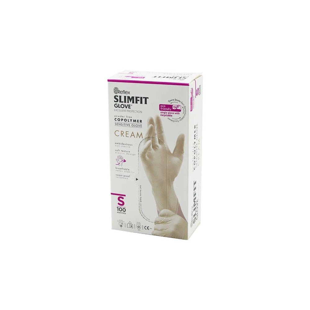 REFLEX SLİMFİT GLOVE KOD-030 S KREM PUDRASIZ MUAYENE ELDİVEN 100LÜ (3936)