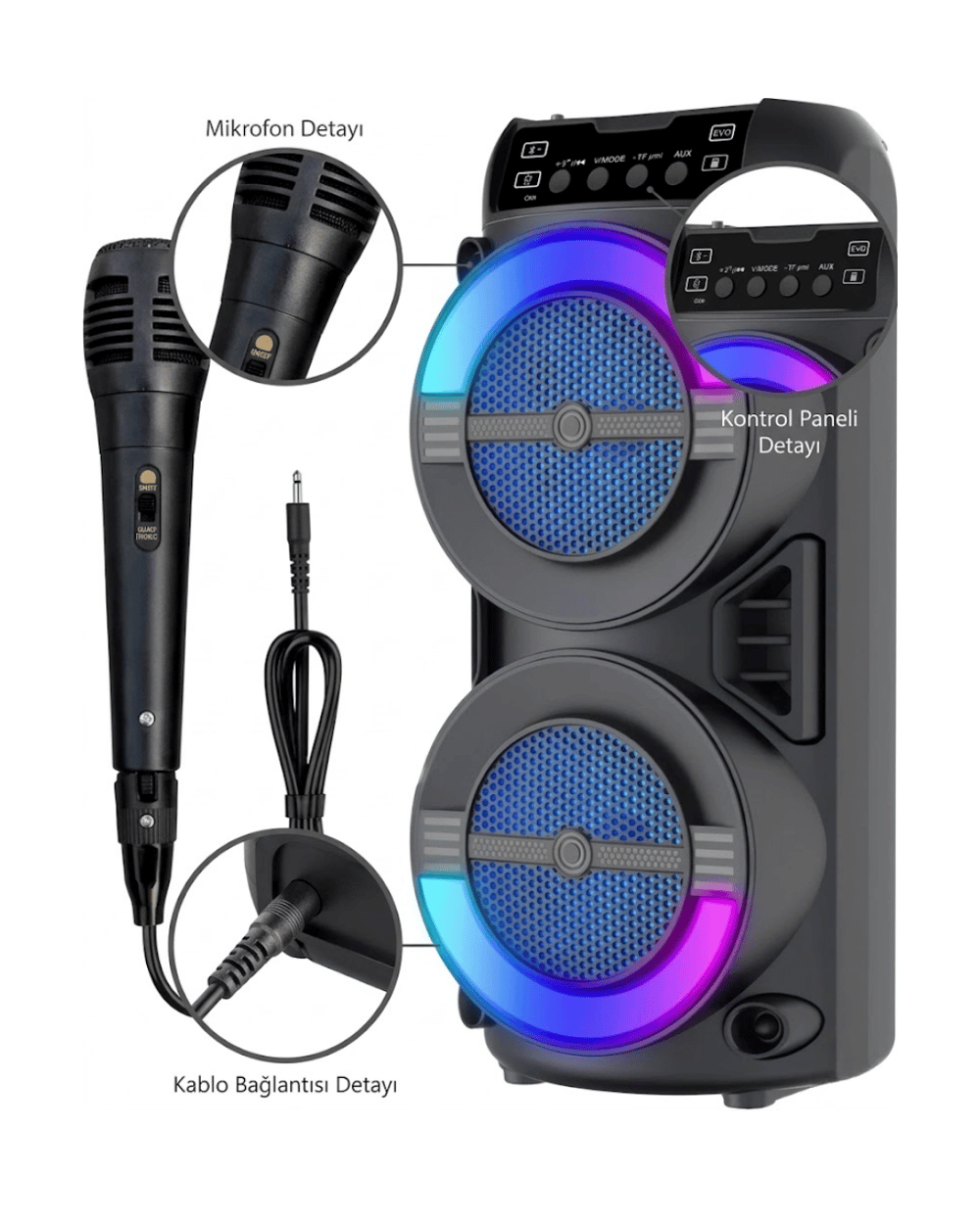 RGB Işıklı Taşınabilir Bluetooth Hoparlör Güçlü Stereo Ses