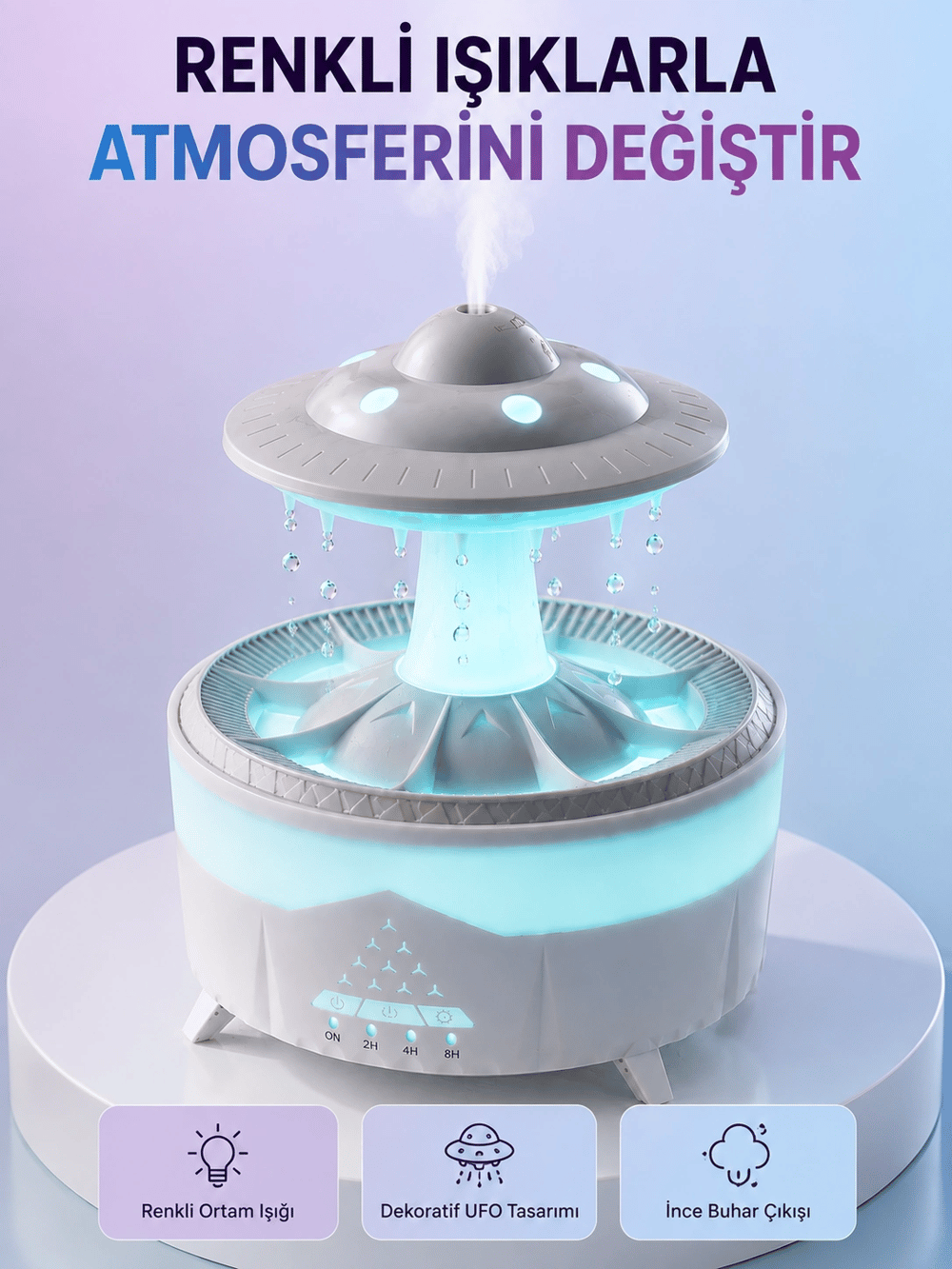 RGB Işıklı Yağmur Efektli Hava Nemlendirici 350 ML Sessiz Çalışma Uzaktan Kumanda