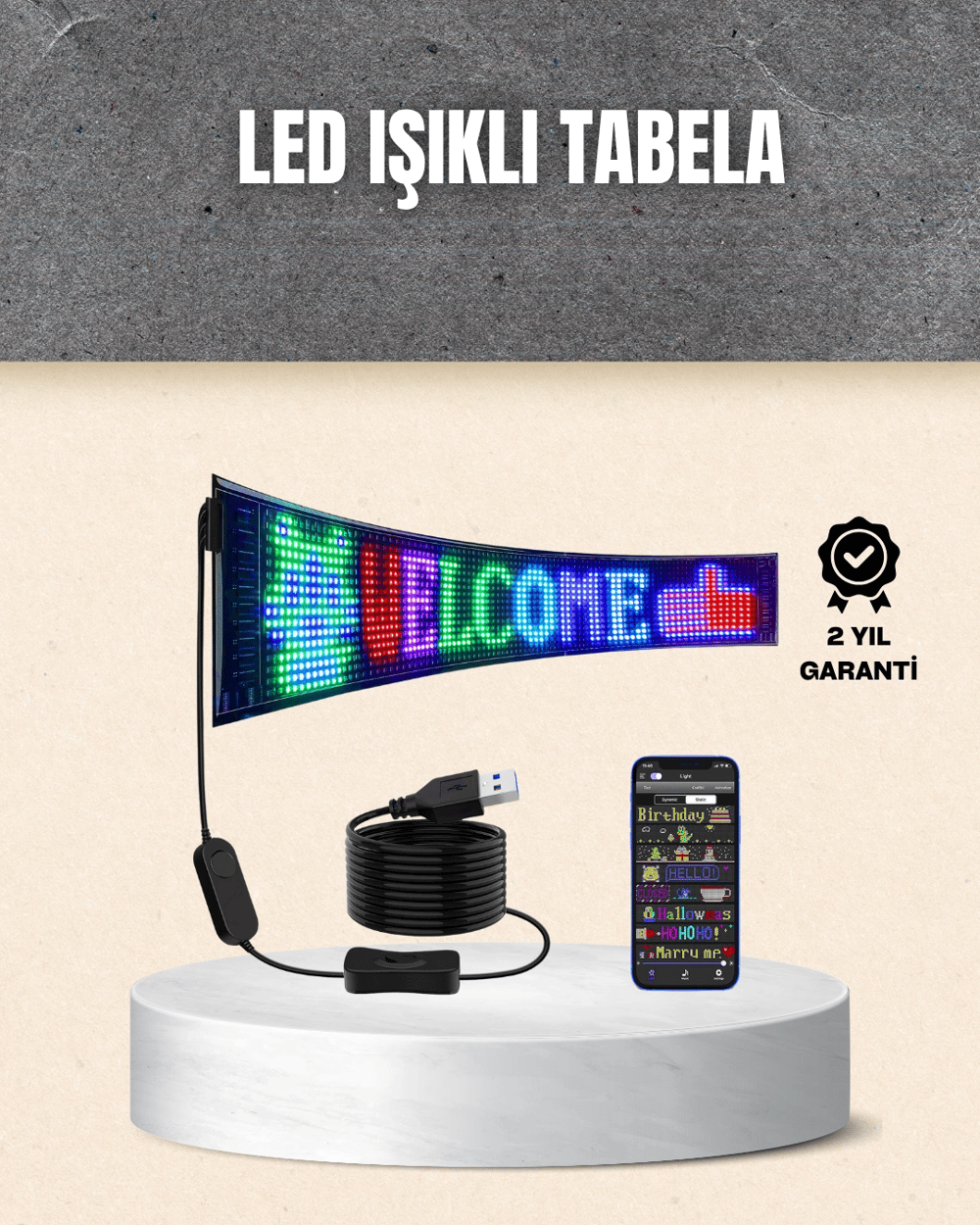 RGB Kayar Yazılı LED Reklam Ekranı – USB Bağlantılı Esnek Tasarım