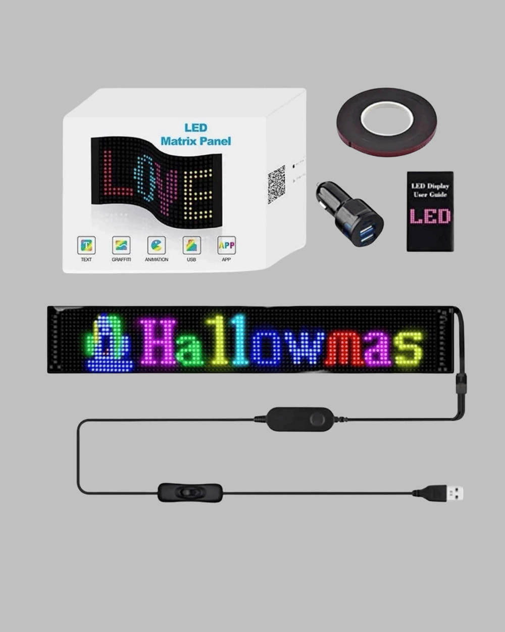 RGB Kayar Yazılı LED Reklam Ekranı – USB Bağlantılı Esnek Tasarım