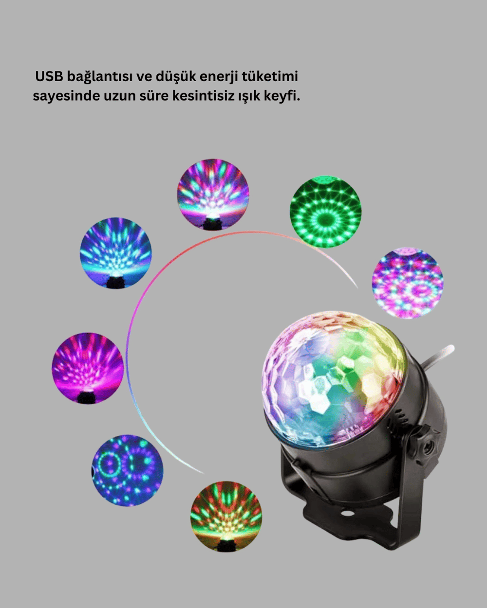 RGB LED Disko Küresi 7 Modlu Uzaktan Kumandalı