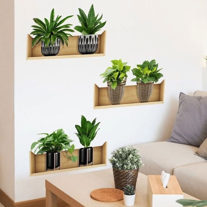 Raflı Bitki Tasarımlı Yapışkanlı Sticker 20*30 cm 3lü Set MC-663