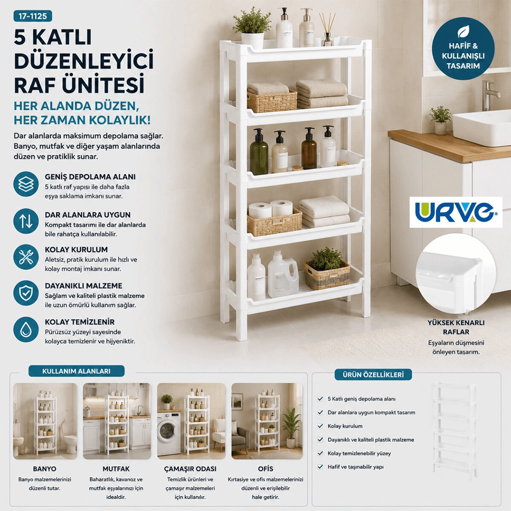 Rafty 5 Katlı Sepet Organizer Düzenleyici Raf Ünitesi 465x145x870mm Bx40