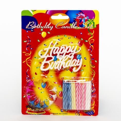 Rengarenk Mumlu Beyaz Happy Birthday Yazılı Doğum Günü Mumu 12 Adet (3936)