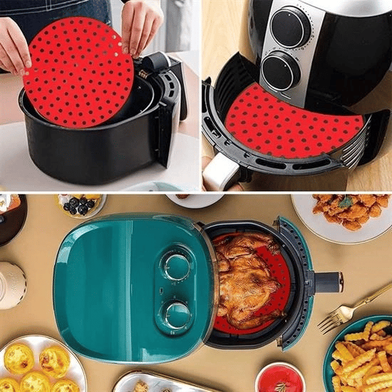 Renkli Isıya Dayanıklı Yıkanılabilir Silikon Fırın Ve Airfryer Yuvarlak Pişirme Matı 20 Cm Bx40