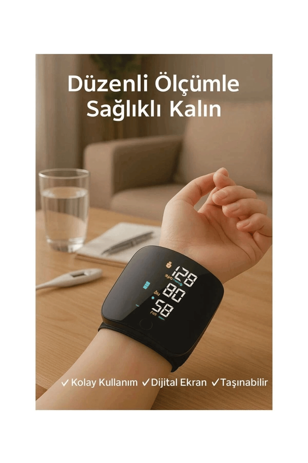 Renkli LCD Ekranlı Bilekten Tansiyon Aleti – Taşınabilir ve Kolay Kullanım Tansiyon Aleti