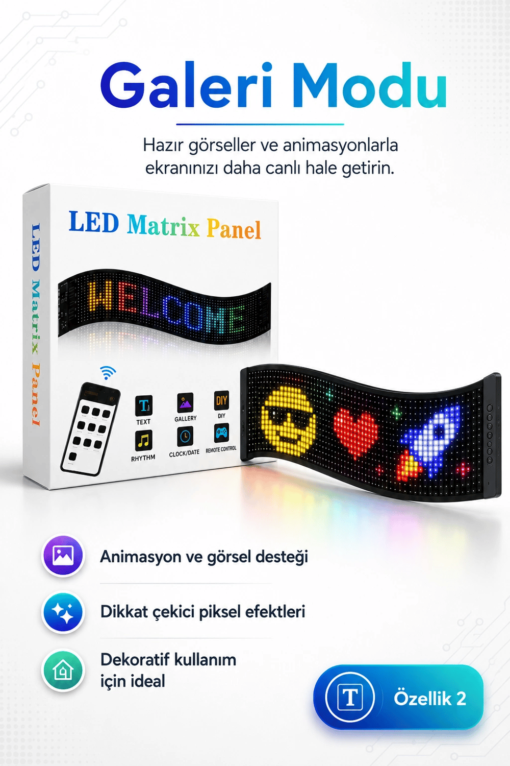 Renkli LED Kayan Yazı Paneli Uzaktan Kumandalı Metin Saat Ve Tarih Gösterimli