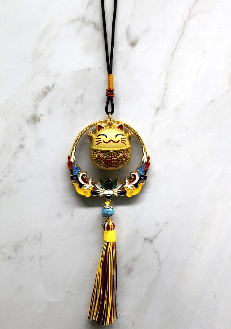 Renkli Püsküllü Şans Kedisi Feng Shui Askılık Alk4452