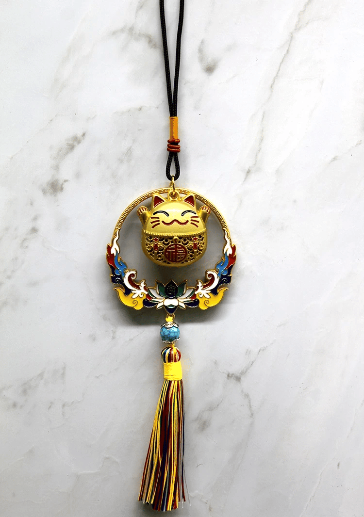 Renkli Püsküllü Şans Kedisi Feng Shui Askılık Alk4452