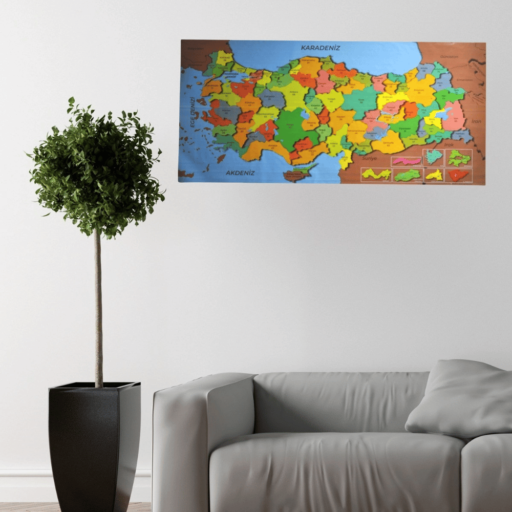 Renkli Türkiye Haritası Manyetik Yapıştırıcı Gerektirmeyen Duvar Stickerı 118 Cm * 56 Cm Bx40