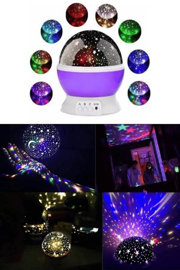 Renkli Yıldızlı Gökyüzü Projeksiyon Gece Lambası Pilli ve USB Kablolu