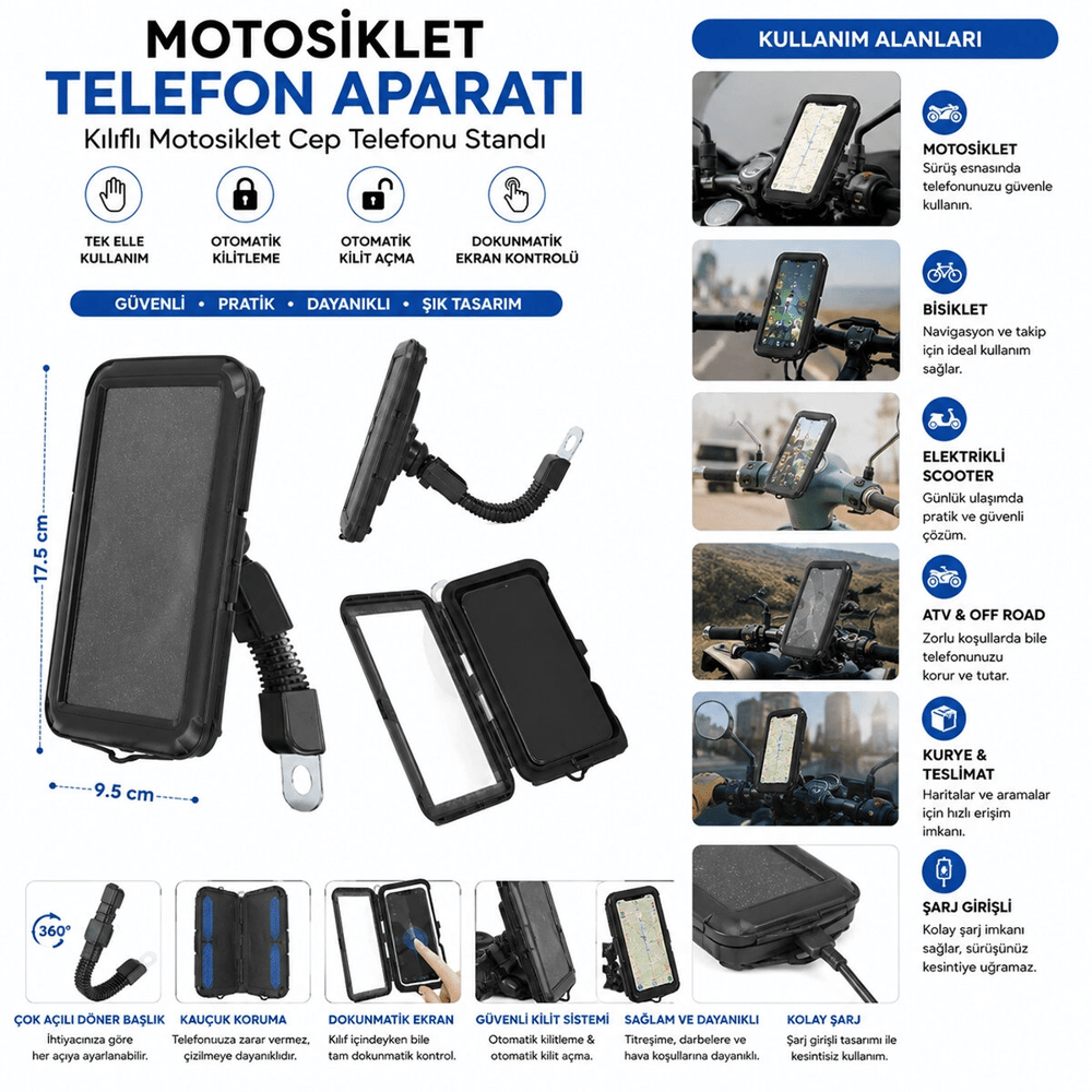 Resistant Bike Motorsiklet Telefon Tutucu 5.5 İnç - 6.2 İnç Bx40