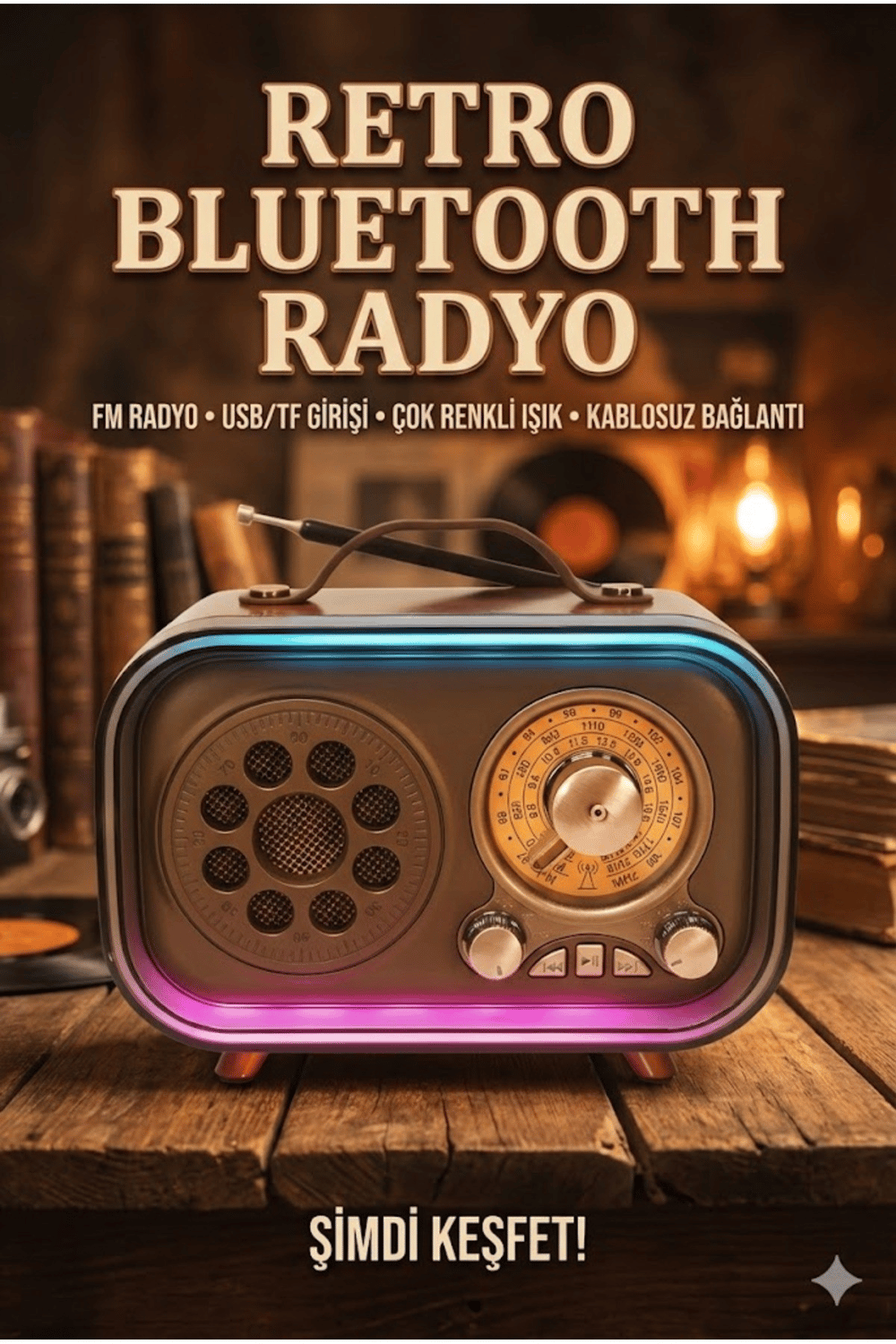 Retro Bluetooth Radyo Hoparlör USB TF Kart AUX FM Taşınabilir Nostaljik Tasarım