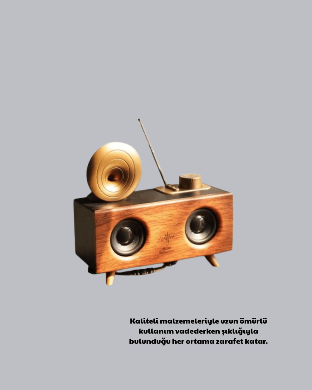 Retro Gramofon Tasarımlı Bluetooth Hoparlör – 3D Stereo Ses, 1800 mAh Batarya