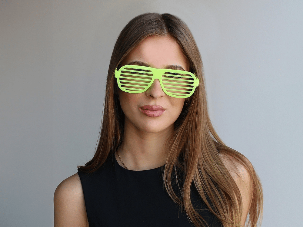 Retro Neon Fosforlu Panjur Gözlük 12 Adet – 80’ler 90’lar Parti Stili