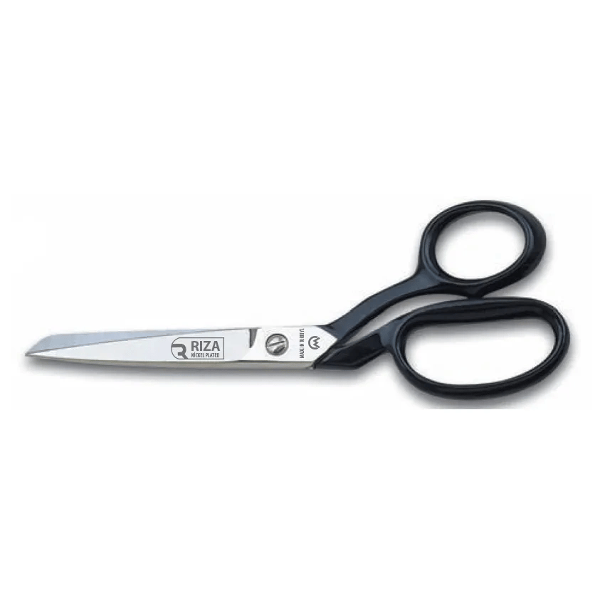 Rıza A4115-9 Tekstil / Yatık Regula Makası No: 9 İnç / 22,86 Cm - Nikel Kaplama, Siyah Saplı