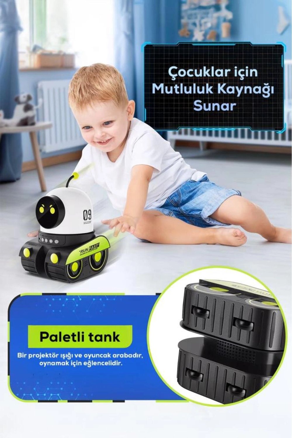 Robot şekilli siyah plastik şarjlı müzikli projektör gece lambası 16 x 14 cm - 16 x 14 Boyut/Ebat