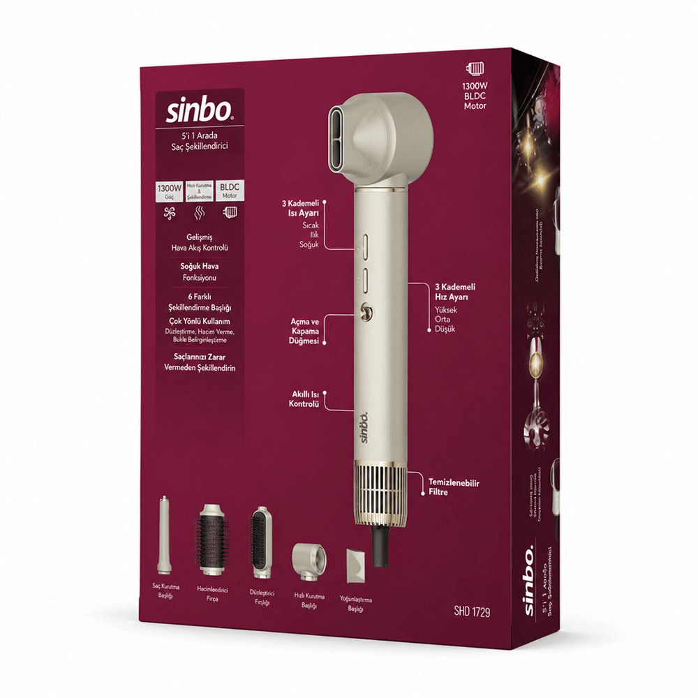 Rose Gold Air Brush 5in1=bukle-hacimle-düzleştir-2-fırça Saç Kurutma - Şekil Makinesi 1300w3-kdm.hız - Derece Shd-1729 Bx40