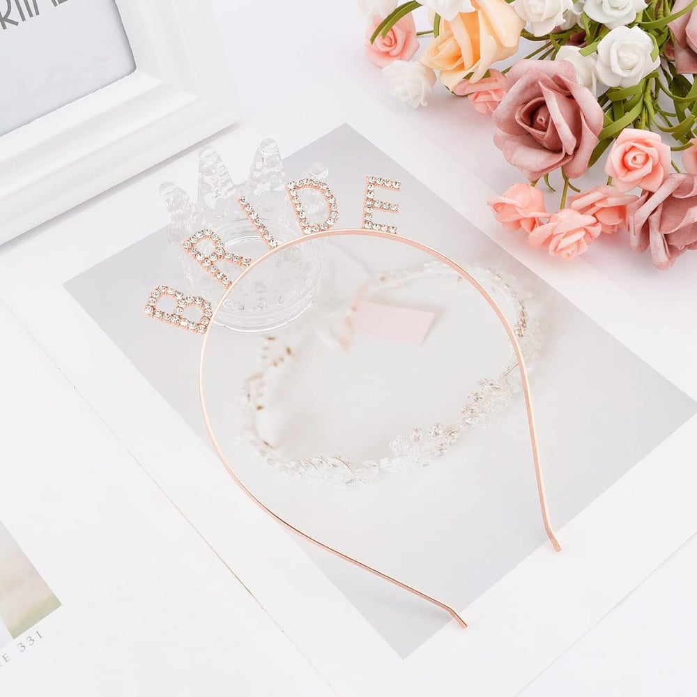 Rose Gold Renk Bekarlığa Veda Kristal Taş Bride Tacı İthal 16x10 cm (3936)